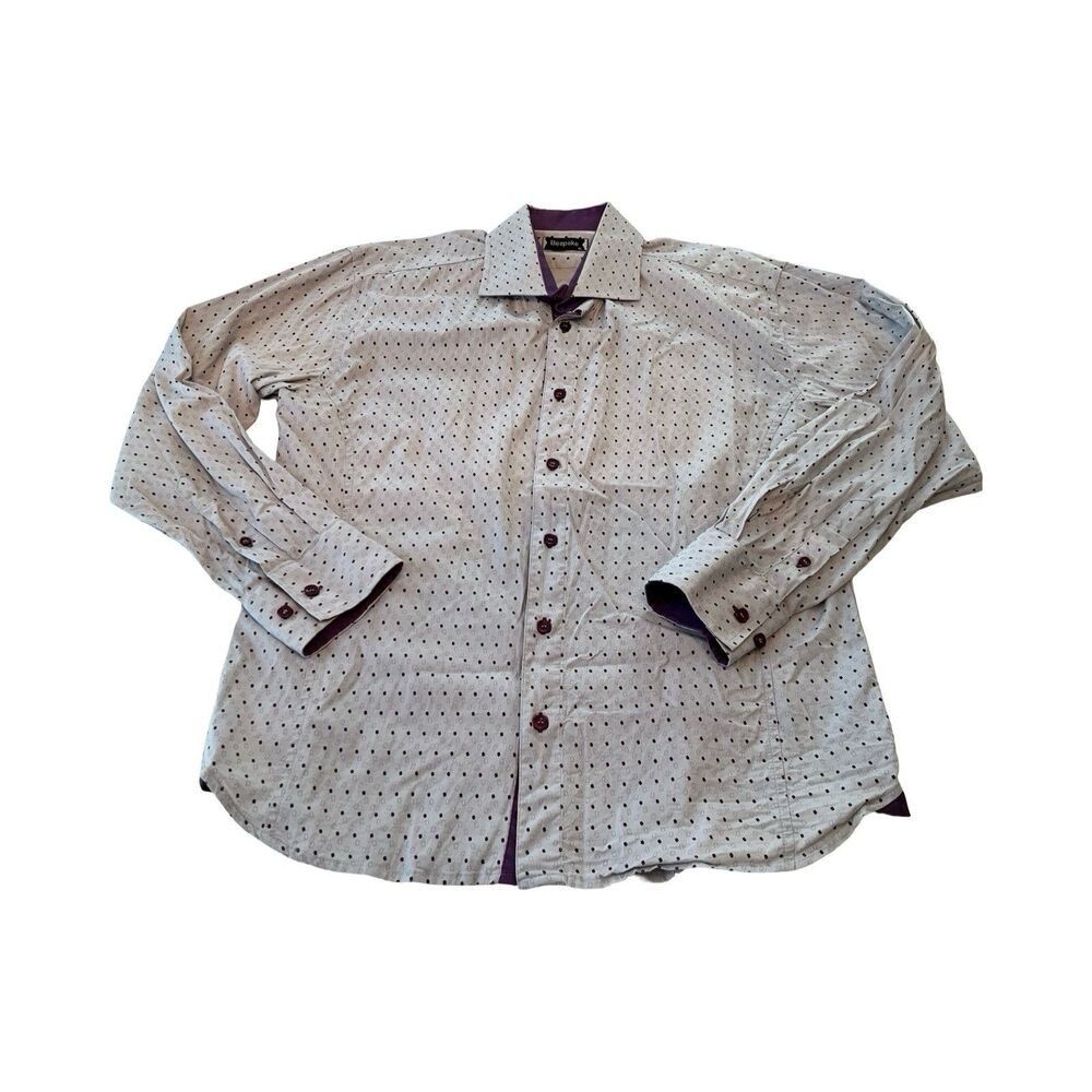 Bespoke Mens XL Grey Purple Geometric Print Long Sleeve Button Down Shirt Preppy
